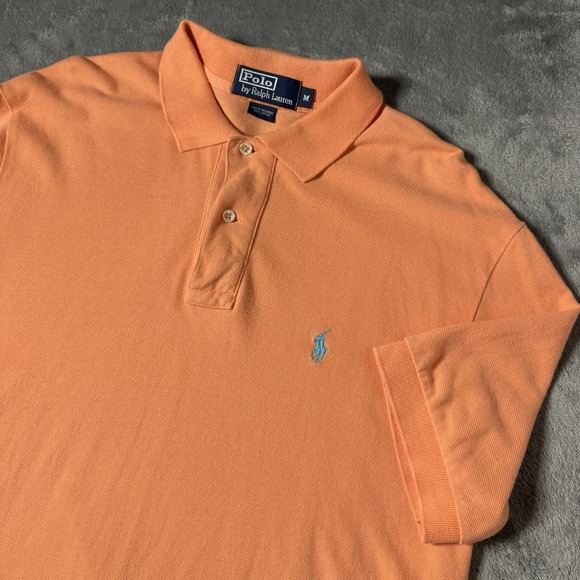 VTG Polo Ralph Lauren Mens Medium Orange‎ & Blue Logo Polo Shirt USA Preppy - Picture 1 of 6